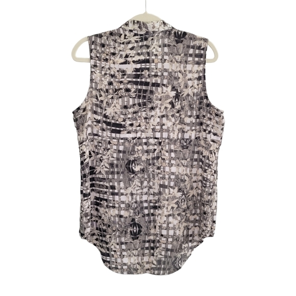 Apt. 9 Sleeveless Button-Up Collared Blouse w/ Back Slit Women's Size M Gray Tan - Picture 3 of 7
